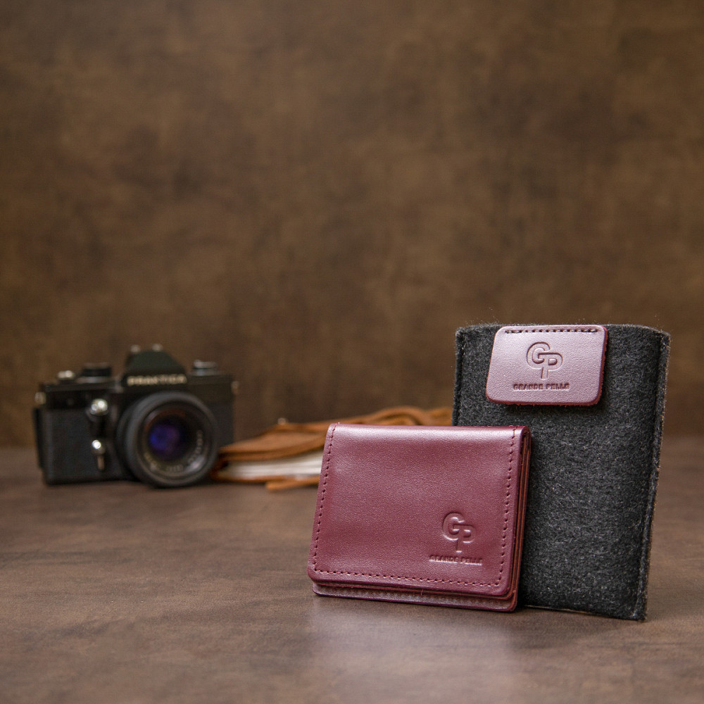 Шкіряна обкладинка для автодокументів GRANDE PELLE 11491 Бордовий Київ - фото 2