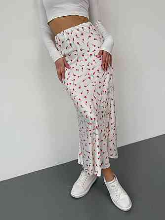 Женская стильная юбка миди из высококачественного шелка армани Белый, 44 Одесса