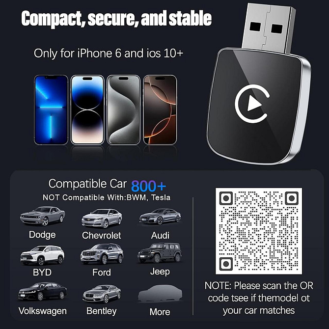 Бездротовий адаптер CarPlay для iPhone, конвертер для дротового штатного карплей в авто для навігації музики Plug and Play Київ - фото 6