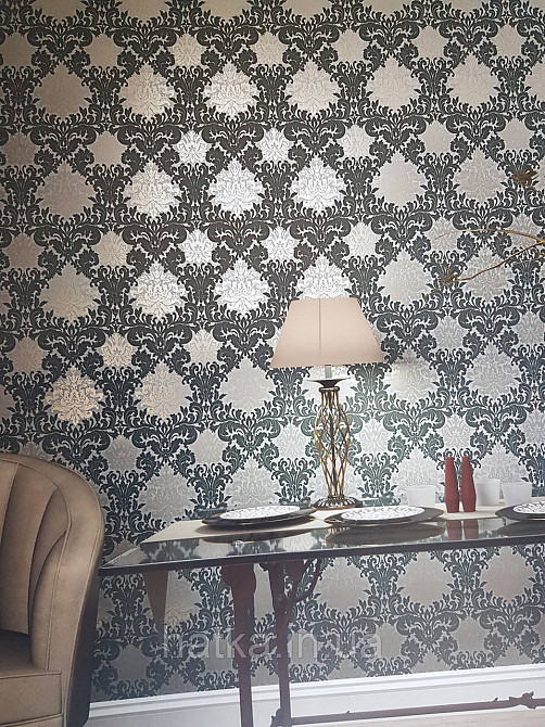 Шпалери метрові вінілові на флізелін Marburg Villa Romana класичні вензелі завитки чорні сірі бронзові Київ - фото 1