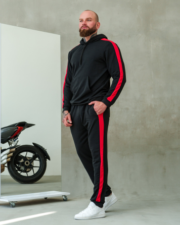 Костюм спортивний чоловічий лампаси весна Чорно-червоний XL Харків