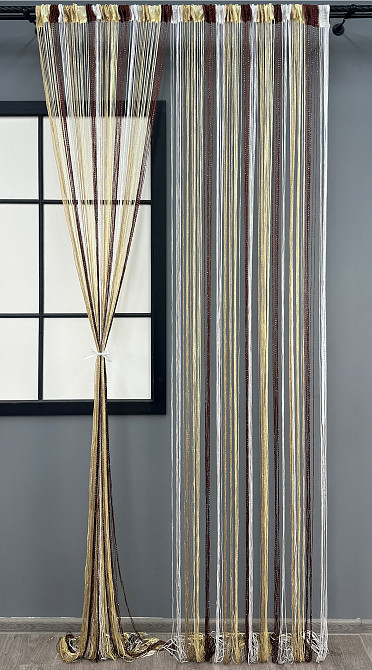 Шторы-нити с люрексом Бежевый с молочным, коричневым и белым 300х300см 1 шт (61-103) Киев - изображение 3