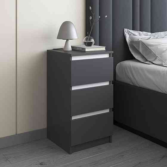 Тумба прикроватная VAYS, в спальню, современная, 3 ящика, без ручек R-30 Антрацит-Белые планки Львов