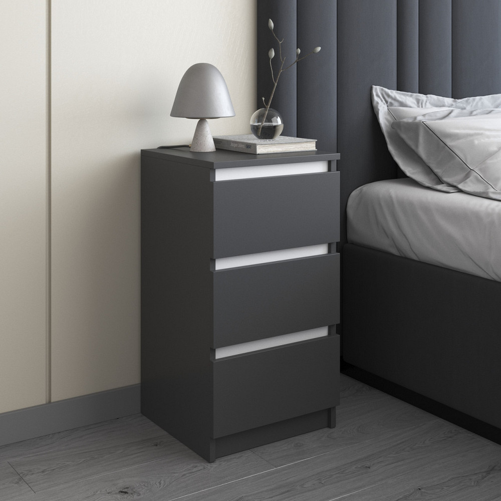 Тумба прикроватная VAYS, в спальню, современная, 3 ящика, без ручек R-30 Антрацит-Белые планки Львов - изображение 1