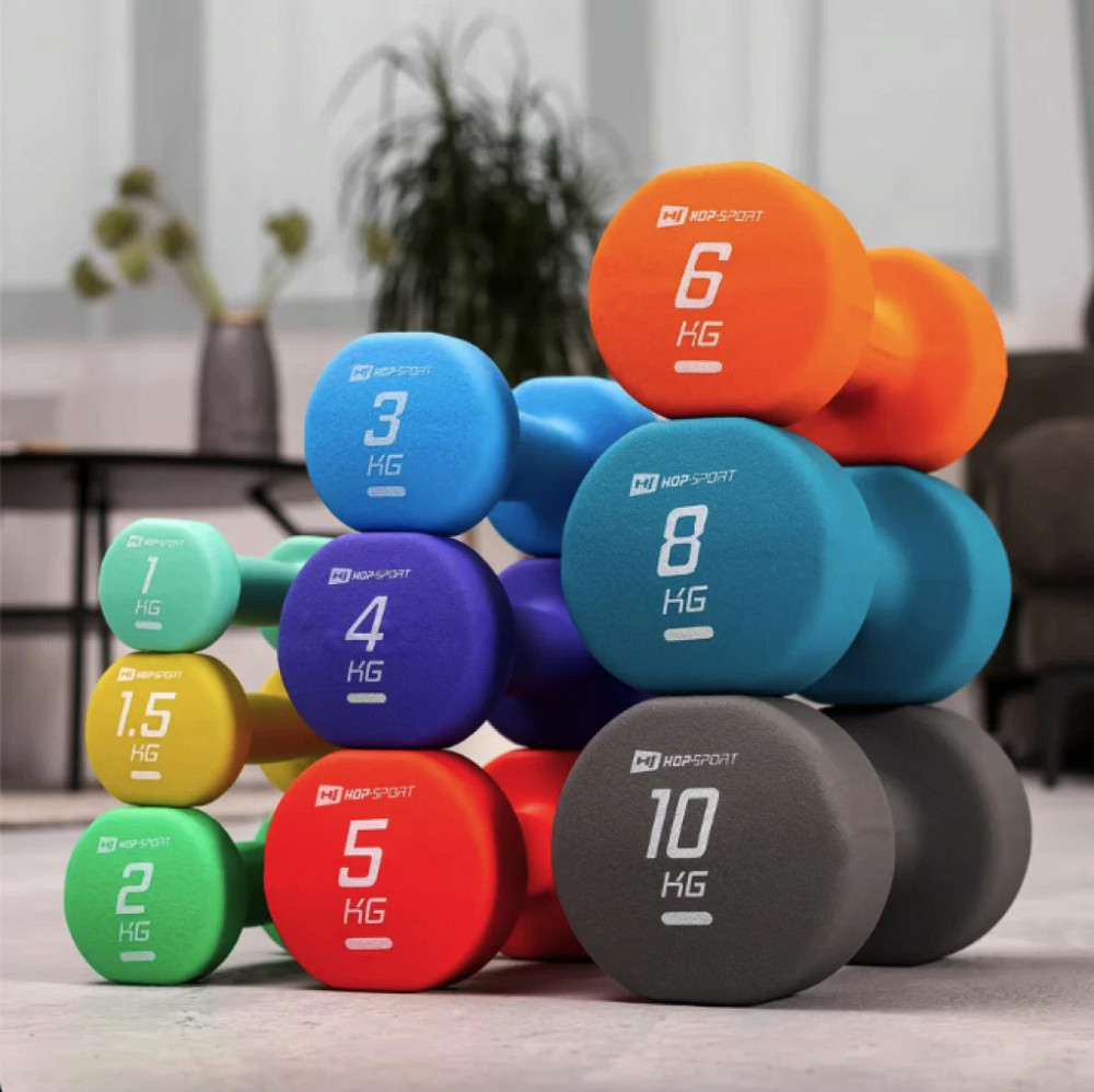 Неопреновые гантели Hop-Sport HS-V015DR 2 по 1.5 кг желтые для фитнеса и тренировок Киев - изображение 7