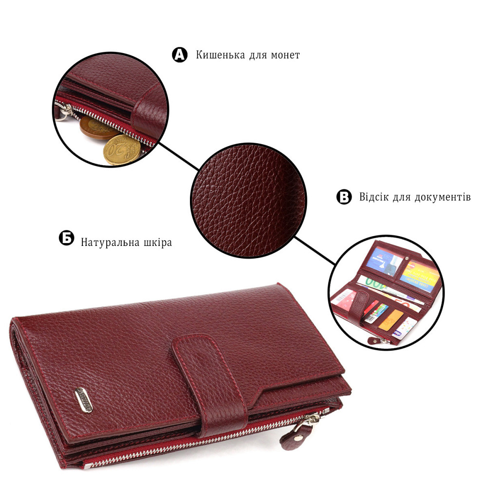 Вертикальний гаманець для жінок з натуральної шкіри CANPELLINI 21645 Бордовий Київ - фото 8