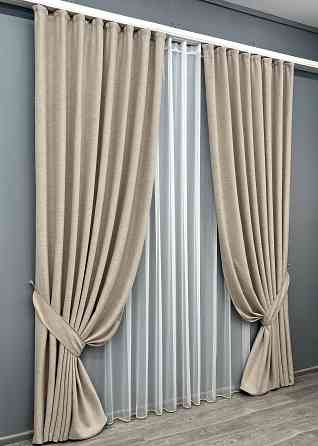 Комплект штор VR-Textil TWEED_V 200х270 2шт і Тюль 500х270 1917ш-1153т Бежевий з білим 71-142/6 Київ