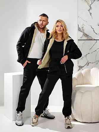 Жіночий повсякденний теплий костюм Тринитка на флісі Чорний, 46/48 Одеса