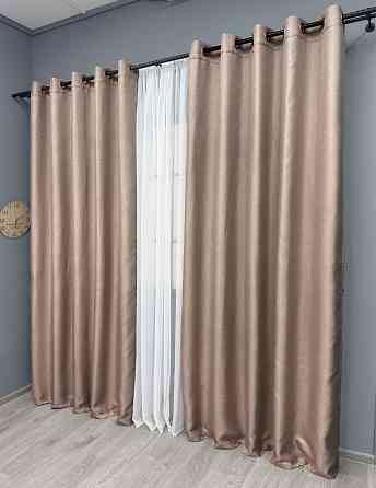 Комплект штор на люверсах VR-Textil Льон-блекаут Льон Мішковина № 1069ш Пудровий 150х250см 2 шт (37-0192) Київ