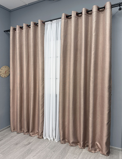 Комплект штор на люверсах VR-Textil Льон-блекаут Льон Мішковина № 1069ш Пудровий 150х250см 2 шт (37-0192) Київ - фото 4