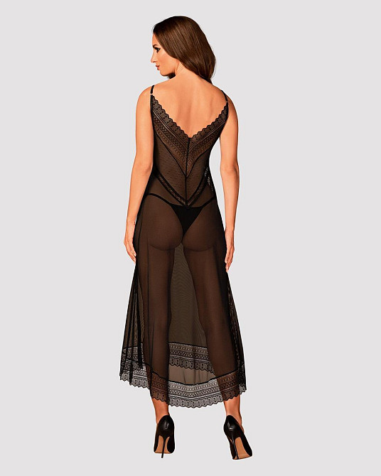 Полупрозрачная длинная Сорочка Obsessive Estiqua chemise XS/S, черный, ассиметричный крой Sex Aura Киев - изображение 4