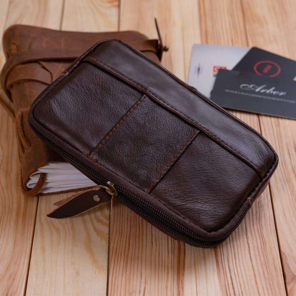 Горизонтальна барсетка на ремінь брюк шкіряна Vintage 20354 Коричнева Київ - фото 5