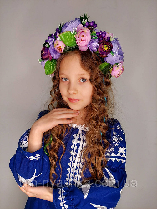 Ободок обруч з квітами "Піони великий фіолетово-рожевий" Кривий Ріг - фото 1