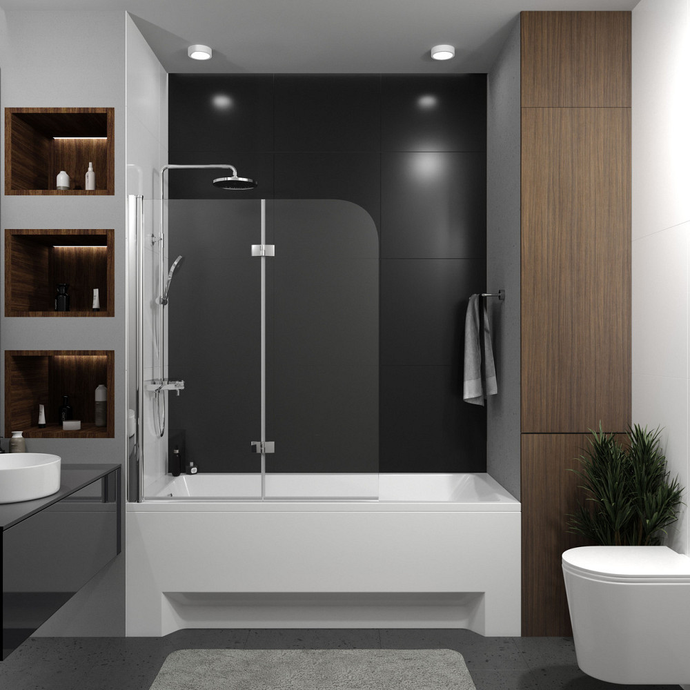 Шторка на ванну QP97(right) двухэлементная 1150x1400 chrome; clear Киев - изображение 3
