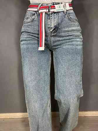 Джинси жіночі Lady 0132 wide leg palazzo jeans широкі стрейчові висока посадка ремінь блакитні, блак Одеса