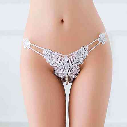 Трусики стрінги метелик мереживні з намистинами та доступом M/L білі Вінниця