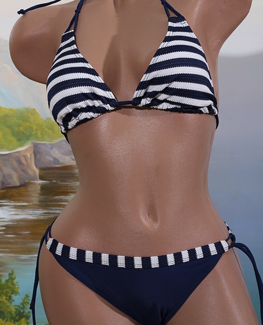 Купальник в полочку раздельный Polovi 42 бело-синий Киев - изображение 1