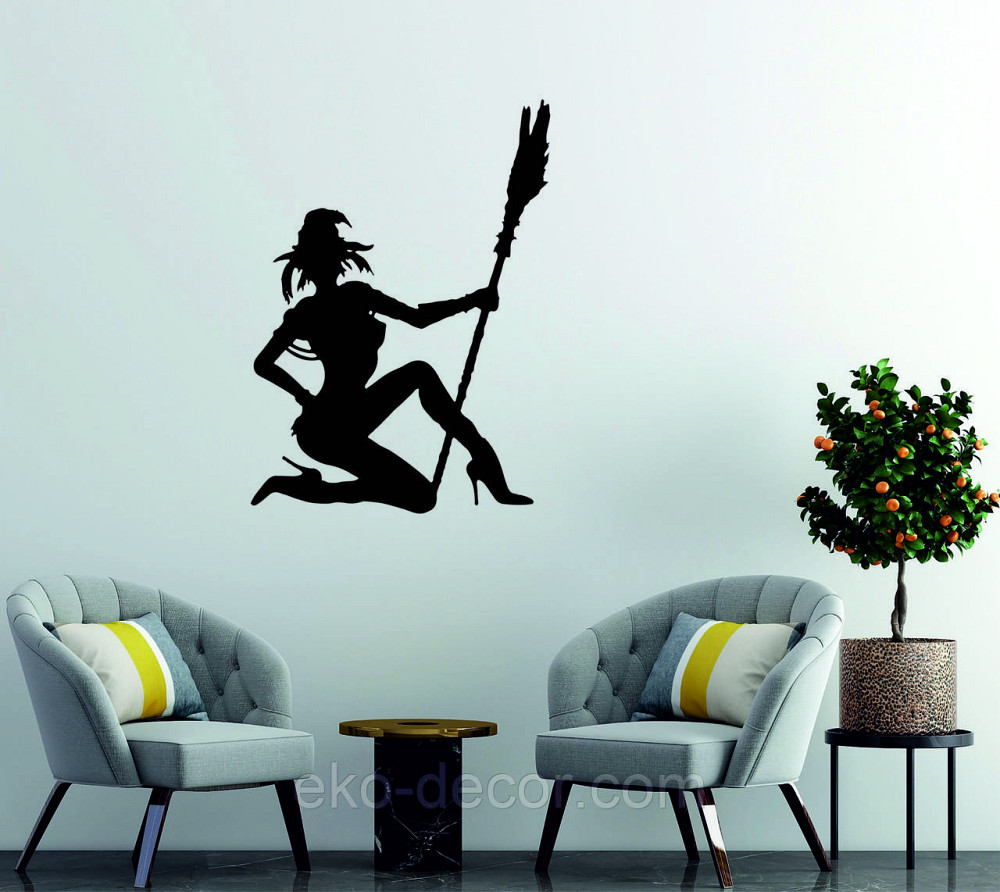 Декоративное настенное Панно «Девушка с метлой», Декор на стену 90*64 см, Черный Киев - изображение 2