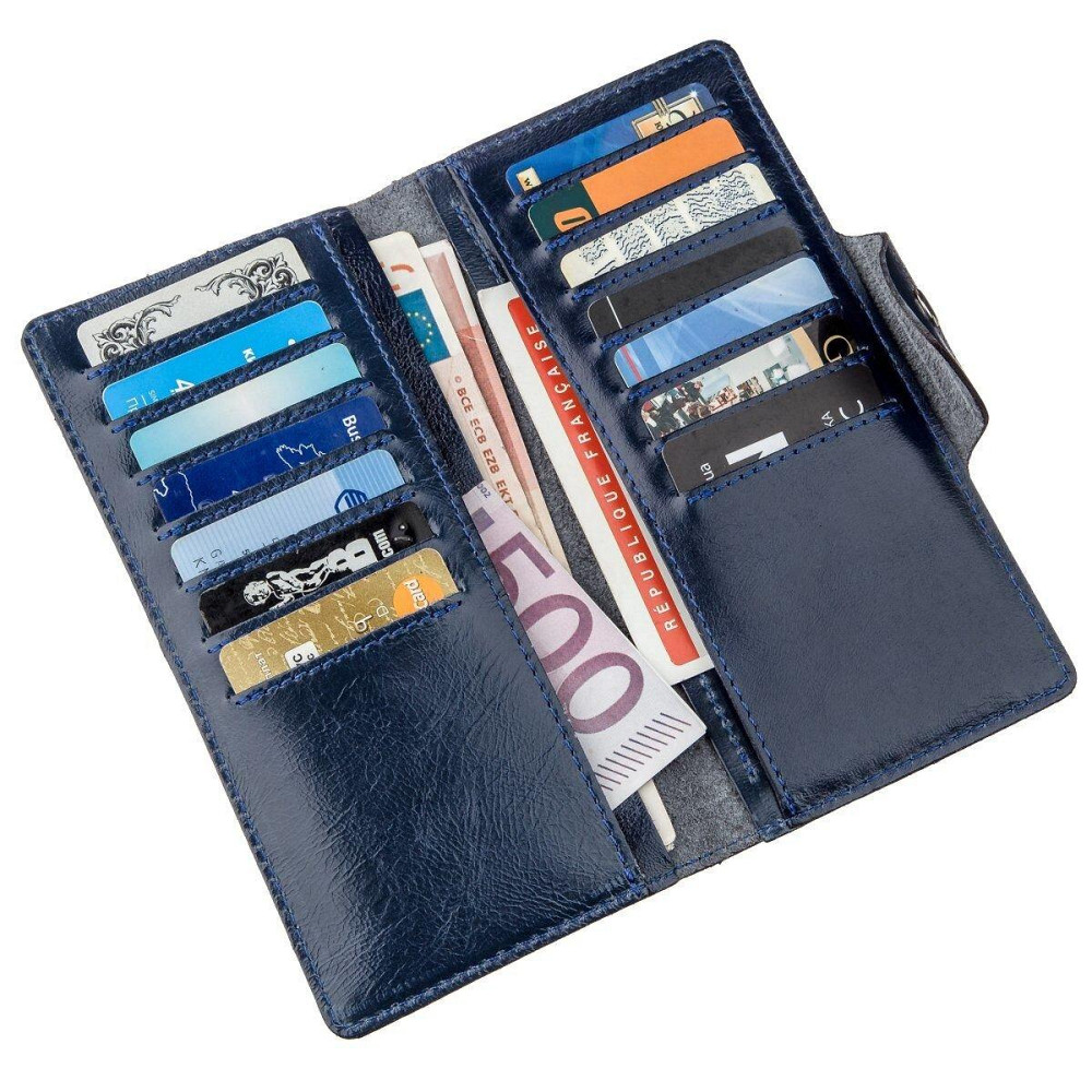 Гаманець унісекс вертикальний зі шкіри Алькор на кнопках SHVIGEL 16174 Синій Київ - фото 3