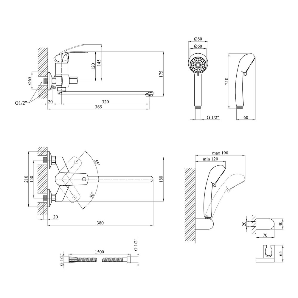 Змішувач для ванни з душовим гарнітуром Kroner KRP Konstante - C071 Київ - фото 2