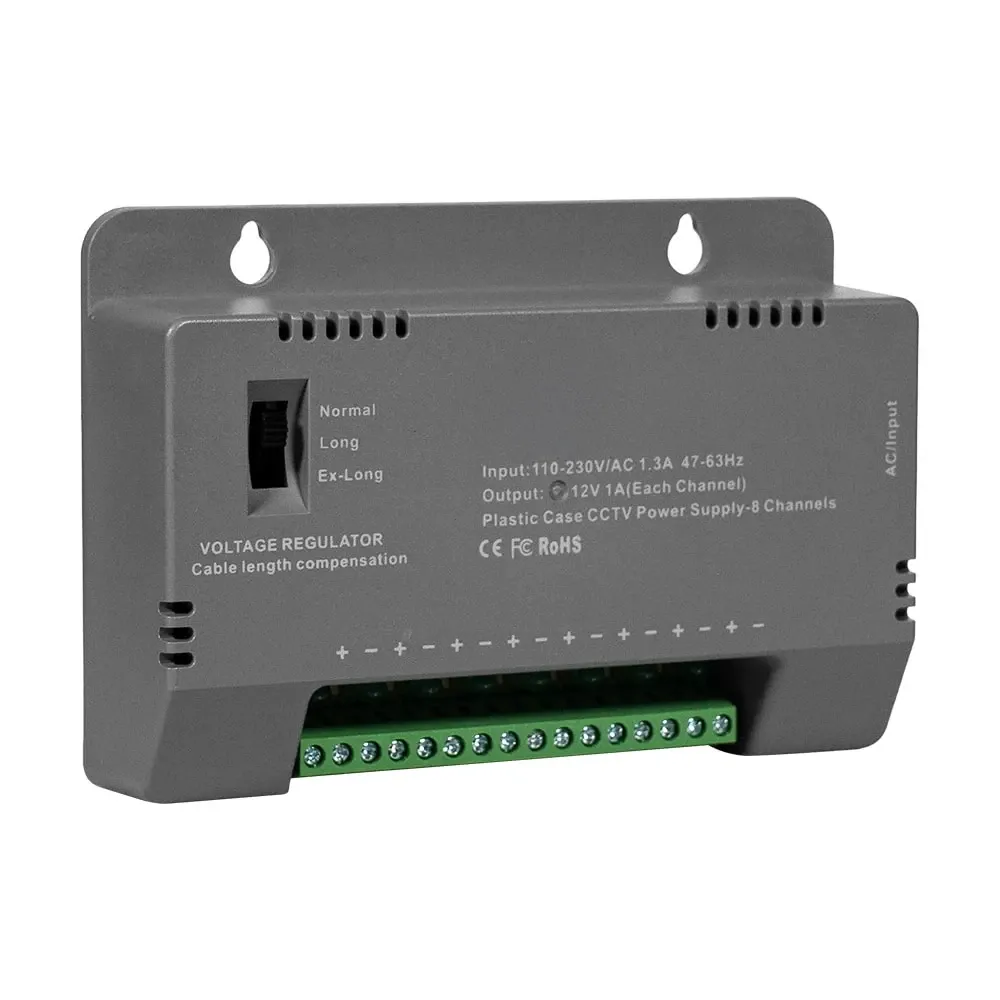 Блок живлення Kraft KRF-1208B (8CH) 96W, 8 каналів навантаження, 12V/1A на 1 канал, з регулятором напруги для компенсації довжини Київ - фото 3