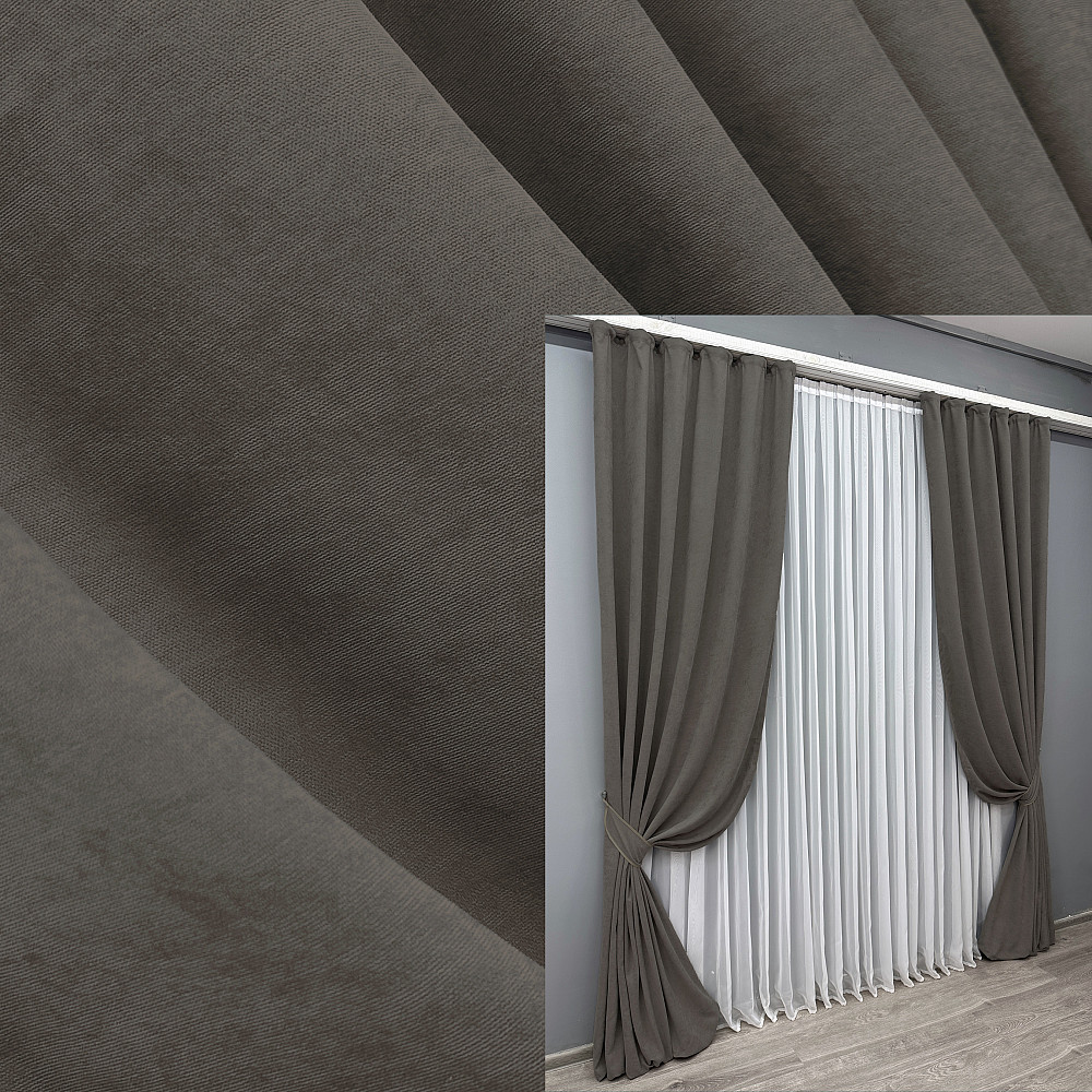Комплект готовых штор VR-Textil Микровелюр Petek YL № 1711ш Темно-серый 150х295 см 2 шт (33-0604) Киев - изображение 1