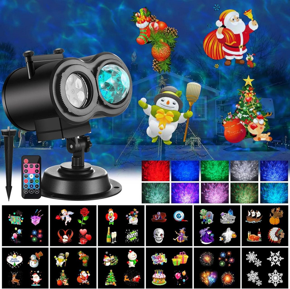 Светодиодный проектор для Рождества Нового года Хэллоуина 12 слайдов 10 цветов праздничное освещение с пультом Киев - изображение 1