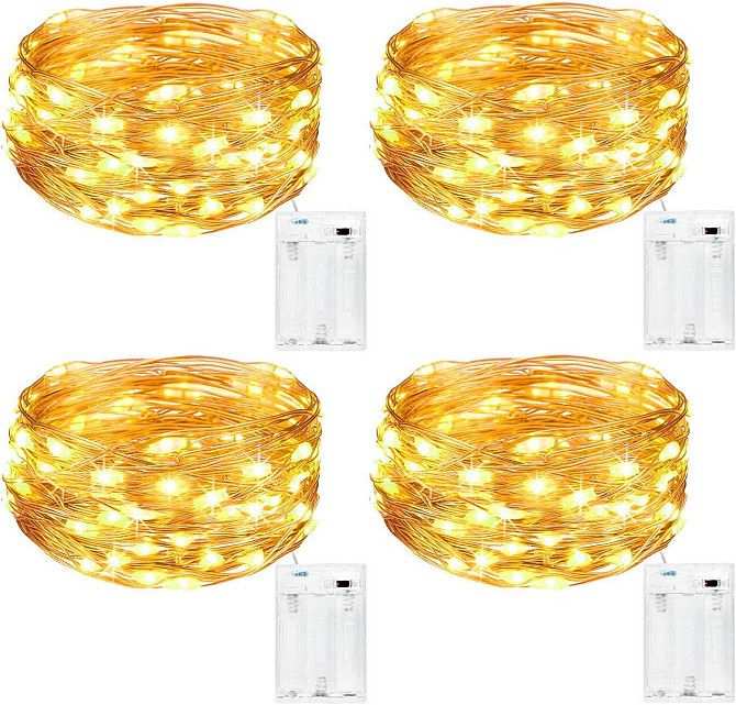Набір 4 гірлянди Kolpop 5 м, 50 LED, тепле світло, мідний дріт, на батарейках, для декору Київ - фото 1
