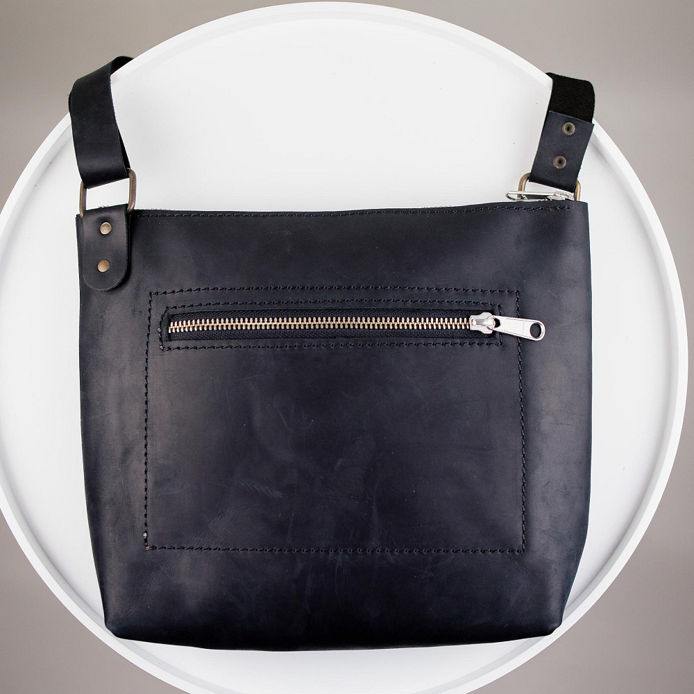 Сумка-мессенджер из натуральной кожи Crazy Horse, через плечо (Черный) Сумы - изображение 2