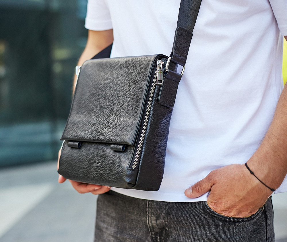 Сумка месенджер чоловіча шкіряна через плече чорна Tiding Bag Київ - фото 8