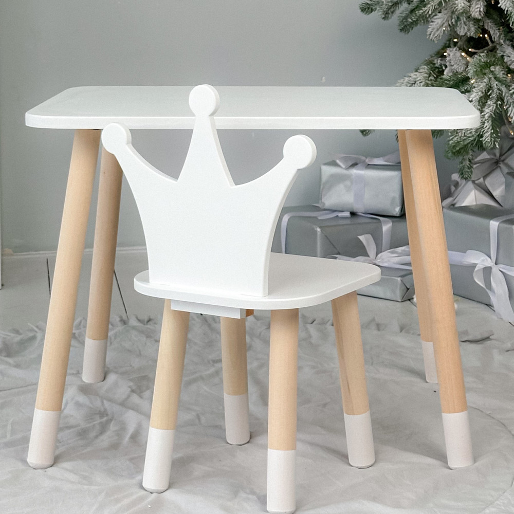 Прямокутний стіл і стільчик дитячий біла корона. Столик для уроків, ігор, їжі Київ - фото 3