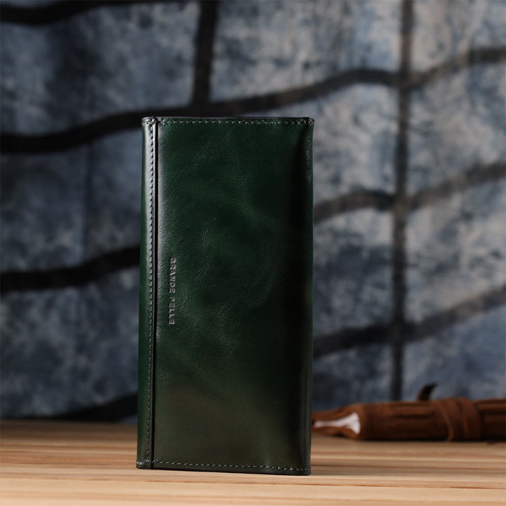 Добротний гаманець у два складення з натуральної гладкої шкіри GRANDE PELLE 22945 Зелений Київ - фото 2