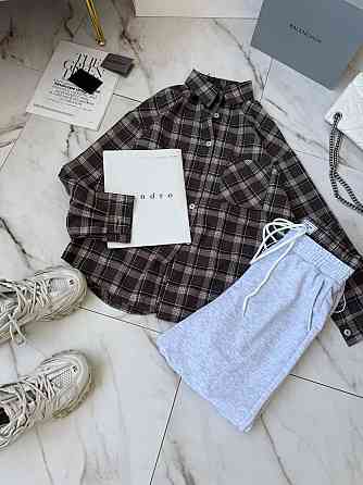 Женский повседневный костюм двойка: рубашка в клетку и штаны фланель + двунитка Шоколад, 42/46 Одесса