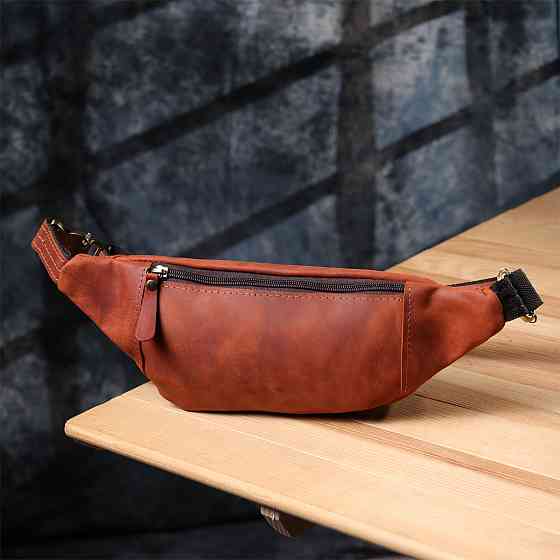 Практичная сумка-бананка для мужчин из натуральной винтажной кожи Shvigel 23122 Рыжий Киев