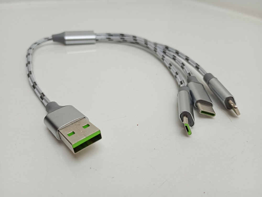 Кабель зарядний USB - Micro USB + Lightning + Type C 30см Луцьк - фото 1