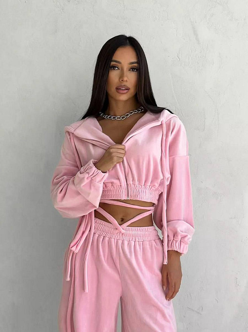 Жіночий стильний повсякденний велюровий костюм плюш-велюр Рожевий, 44/46 Одеса - фото 2