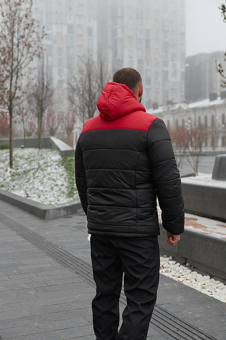 Зимова куртка чоловіча пух з підкладом на флісі коротка Frost чорно-червона Одеса - фото 6
