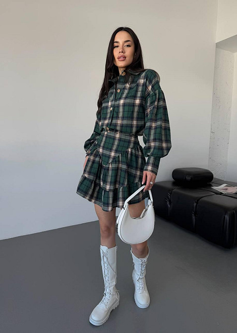 Жіночий стильний костюм двійка: сорочка і спідниця в клітинку тіар Одеса - фото 7