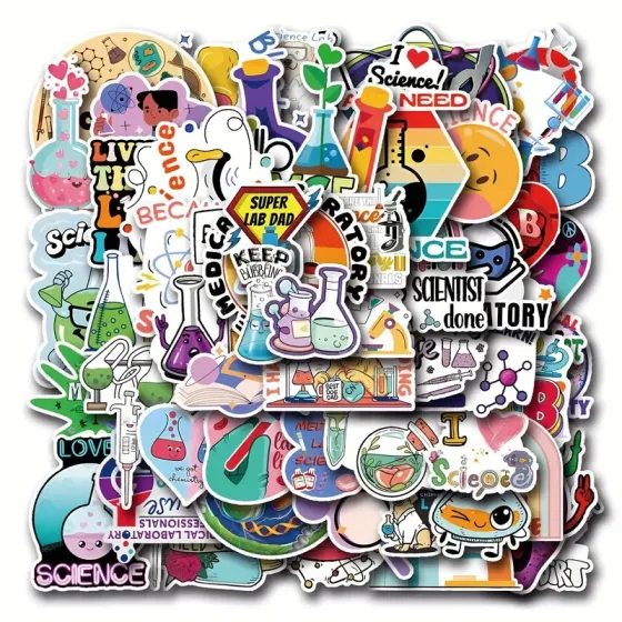 Набор научных наклеек 50 шт – виниловые стикеры Science для лаборатории, дневника, ноутбука, скрапбукинга Киев