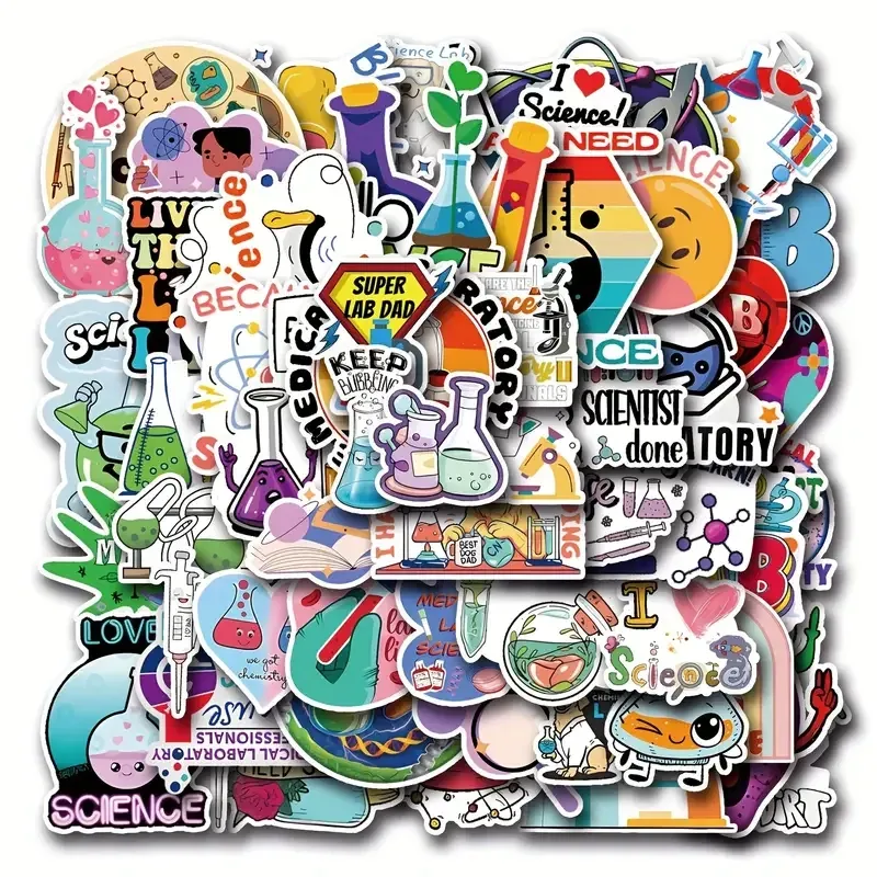 Набор научных наклеек 50 шт – виниловые стикеры Science для лаборатории, дневника, ноутбука, скрапбукинга Киев - изображение 4