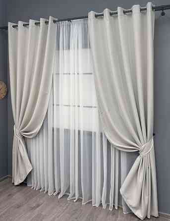 Комплект штор на люверсах VR-Textil Блэкаут двусторонний Scandi № 1903ш Дымчато-белый 150х250 см 2 шт (37-0305) Киев