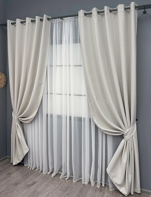 Комплект штор на люверсах VR-Textil Блекаут двосторонній Scandi № 1903ш Димчасто-білий 150х250 см 2 шт (37-0305) Київ - фото 3