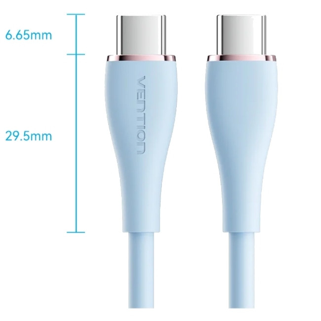 Кабель USB 2.0 Type-C M-M, 1.0 м 100W Light Blue Silicone Vention Вінниця - фото 6