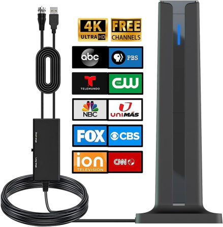Цифровая комнатная антенна для Smart TV HDTV Amplified с усилителем сигнала 25dBi, кабель 5м, радиус 700+ км, Black Киев