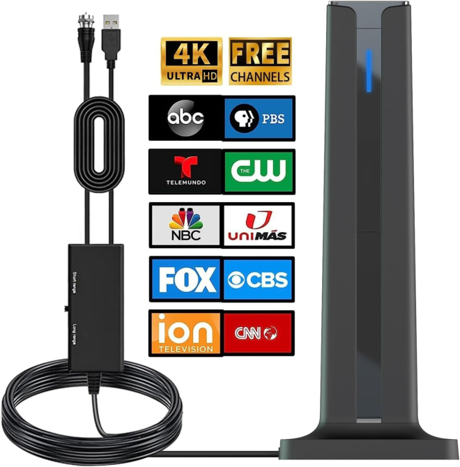 Цифровая комнатная антенна для Smart TV HDTV Amplified с усилителем сигнала 25dBi, кабель 5м, радиус 700+ км, Black Киев - изображение 3