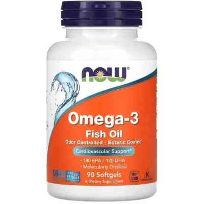 Жирные кислоты Now Foods Омега-3, 1000 мг, 180 EPA - 120 DHA, Omega-3 Fish Oil, 90 гелевых капсул (NOW-01656) Винница