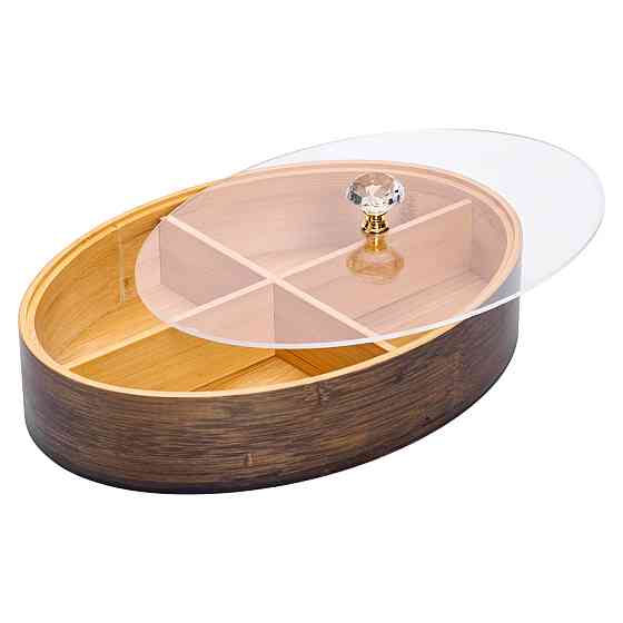 Менажниця дерев'яна на 4 секції зі скляною кришкою для закусок овальна HB-40-8 Київ