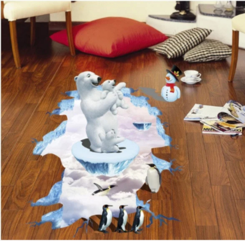 Інтер'єрна наклейка на підлогу Білі ведмедики Київ - фото 5