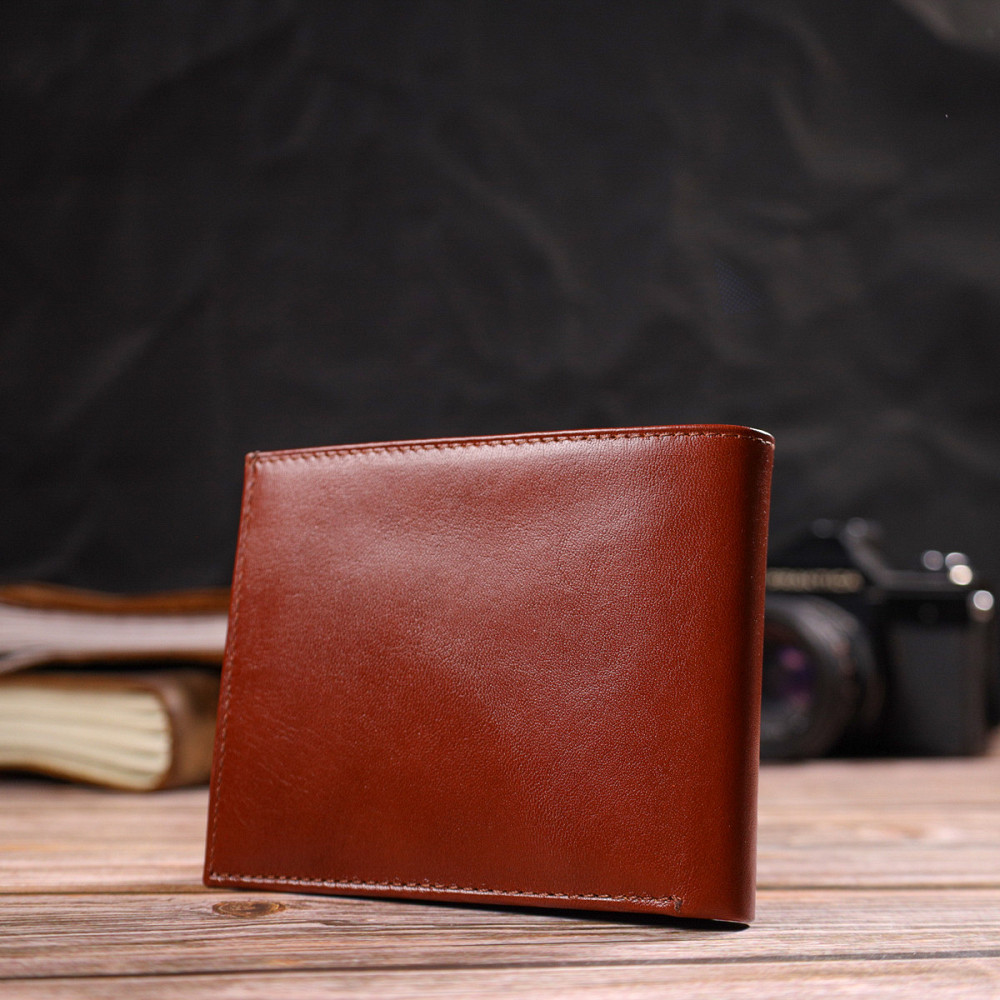 Мужской бумажник без застежки горизонтального формата из натуральной гладкой кожи CANPELLINI 21762 Коричневий Киев - изображение 2