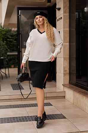 Жіночий костюм-двійка з ангори "Almo" оптом | Батал 54-56, Молочний + чорний Київ